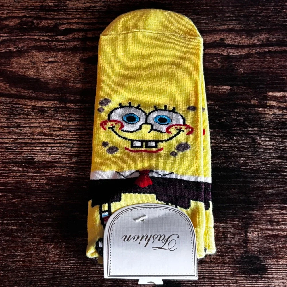 SpongeBob SquarePants Yellow Character Graphic Crew Socks Womens Fashion New